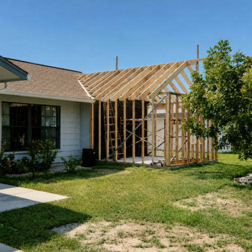 Project Archive addition suburban construction under clear skies.webp