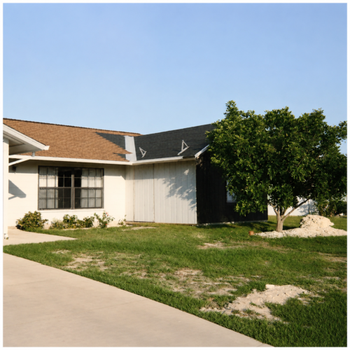 Project Archive addition suburban home with garden and tree.webp