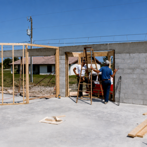 Project Archive custom home construction in progress under clear skies