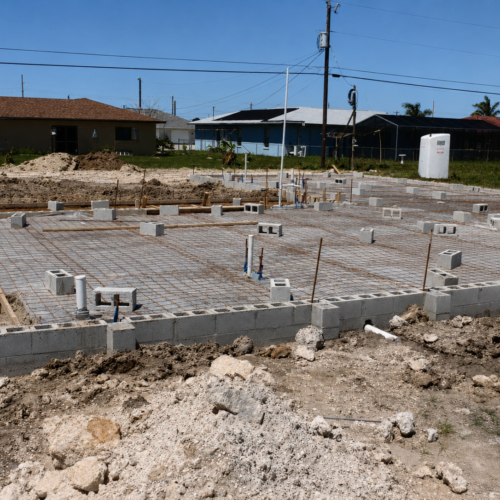 Project Archive custom home construction site under clear blue sky