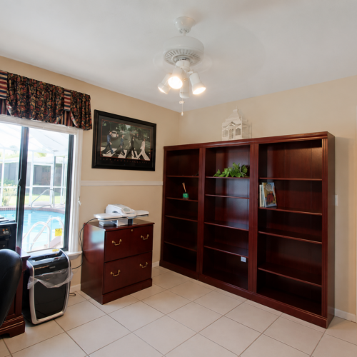 Project Archive custom home cozy home office with pool view