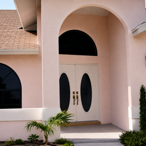 Project Archive custom home modern mediterranean home entrance in daylight