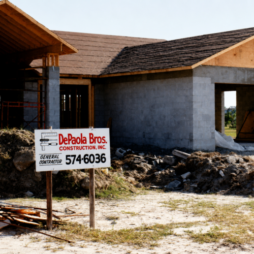 Project Archive depaolabros custom home unfinished construction site in daylight