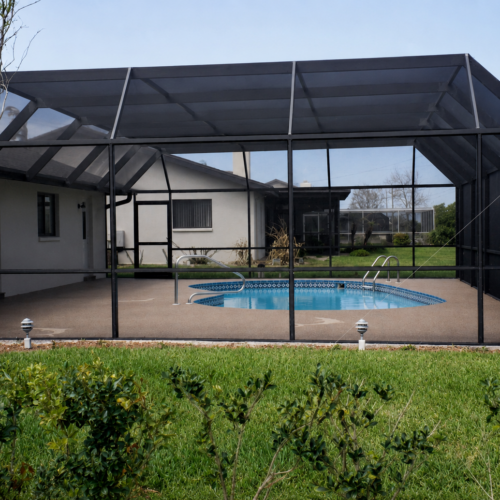 Project Archive outdoor backyard pool with screened enclosure