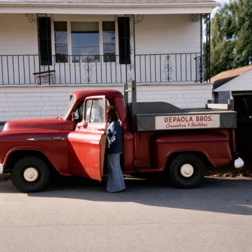 The Tradewind Legacy vintage truck at a suburban home
